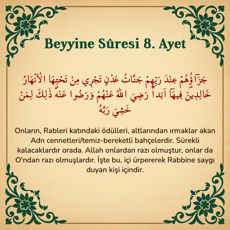 Beyyine Suresi 8. Ayet Arapça ve Türkçe meali