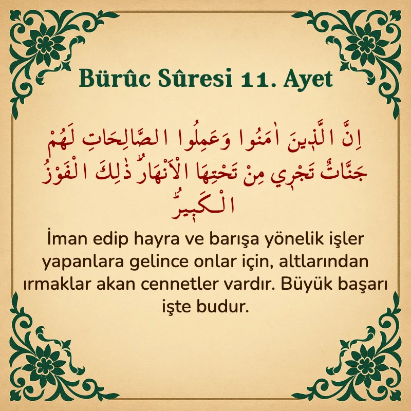 Buruc Suresi 11. Ayet Arapça ve Türkçe meali