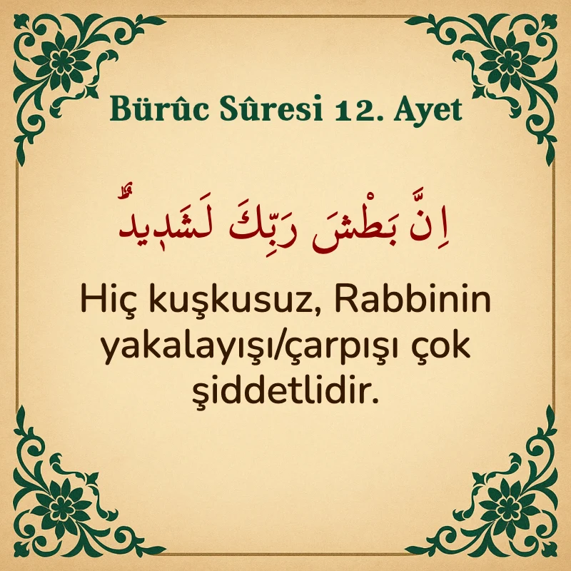 Buruc Suresi 12. Ayet Arapça ve Türkçe meali