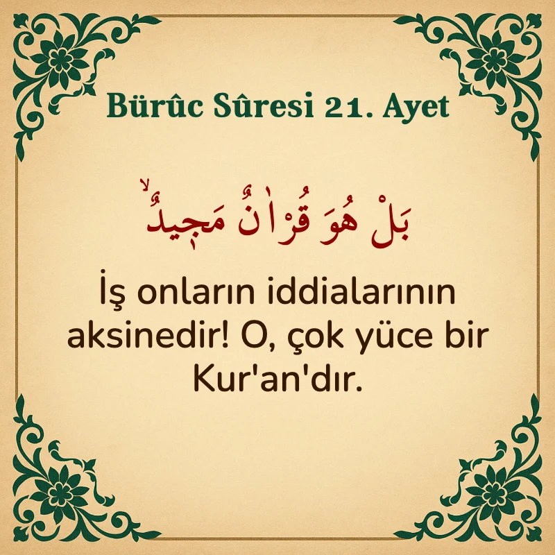 Buruc Suresi 21. Ayet Arapça ve Türkçe meali