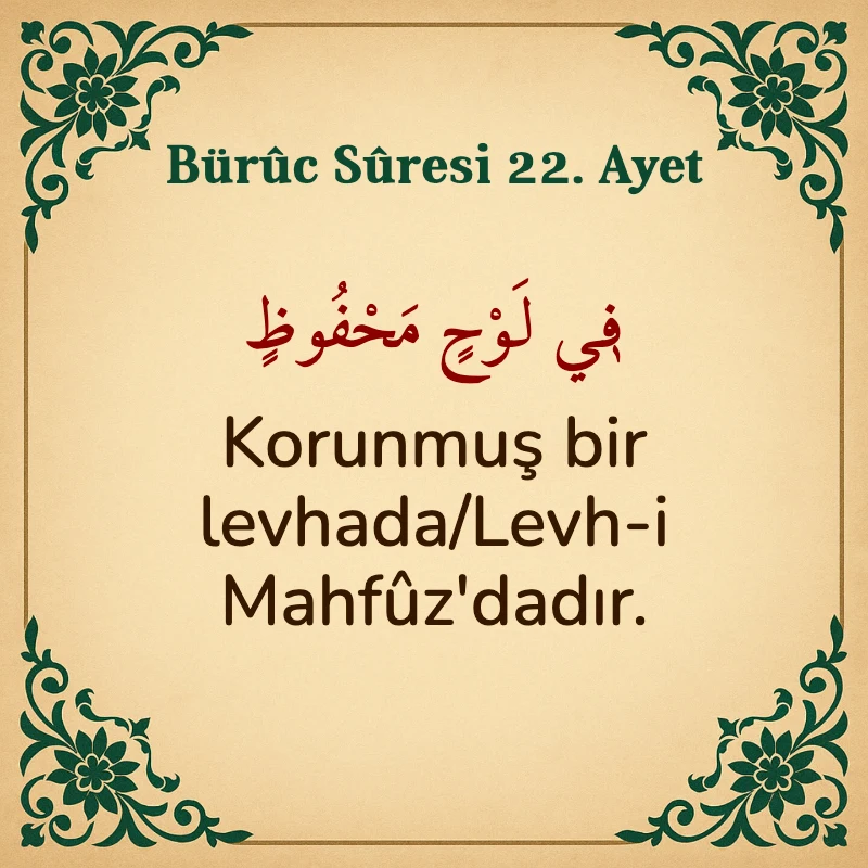 Buruc Suresi 22. Ayet Arapça ve Türkçe meali