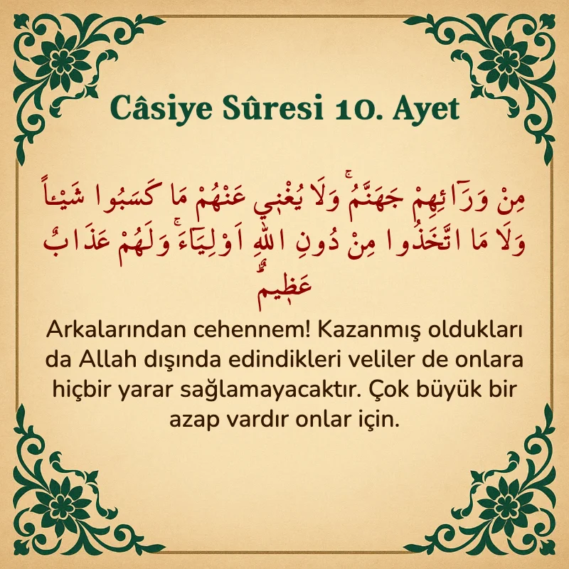 Casiye Suresi 10. Ayet Arapça ve Türkçe meali