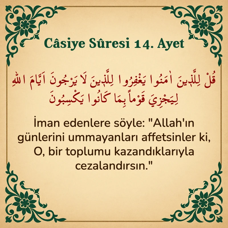 Casiye Suresi 14. Ayet Arapça ve Türkçe meali