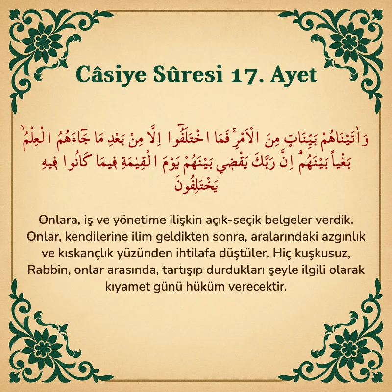 Casiye Suresi 17. Ayet Arapça ve Türkçe meali