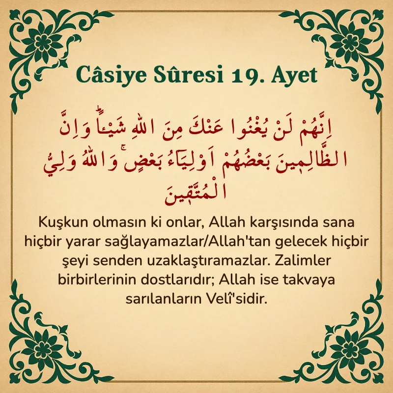 Casiye Suresi 19. Ayet Arapça ve Türkçe meali