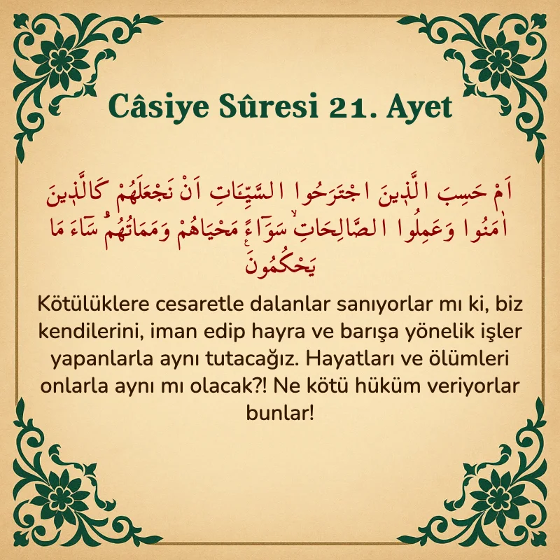 Casiye Suresi 21. Ayet Arapça ve Türkçe meali