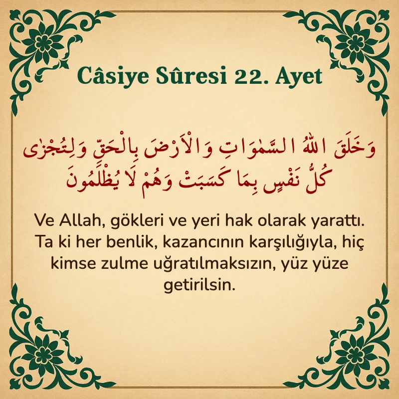 Casiye Suresi 22. Ayet Arapça ve Türkçe meali