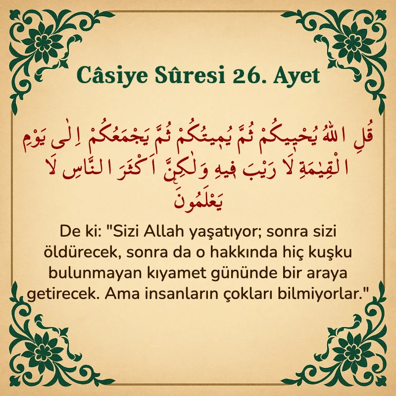 Casiye Suresi 26. Ayet Arapça ve Türkçe meali