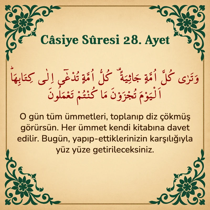 Casiye Suresi 28. Ayet Arapça ve Türkçe meali