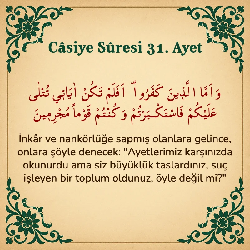 Casiye Suresi 31. Ayet Arapça ve Türkçe meali