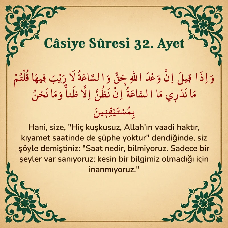 Casiye Suresi 32. Ayet Arapça ve Türkçe meali