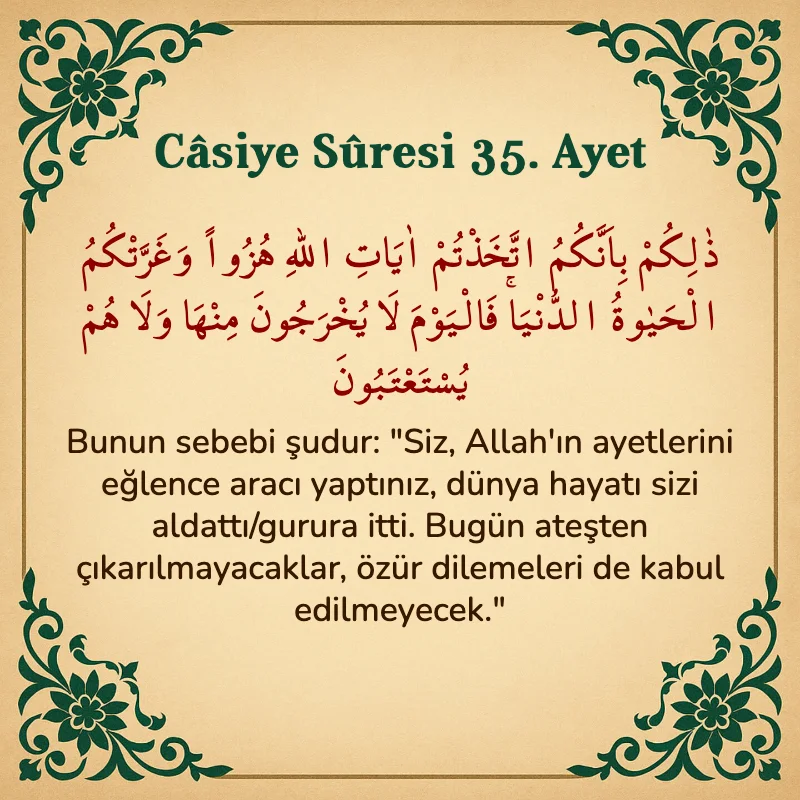 Casiye Suresi 35. Ayet Arapça ve Türkçe meali