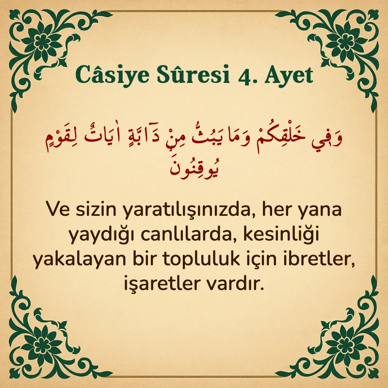 Casiye Suresi 4. Ayet Arapça ve Türkçe meali
