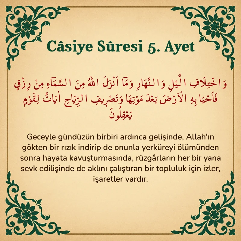 Casiye Suresi 5. Ayet Arapça ve Türkçe meali
