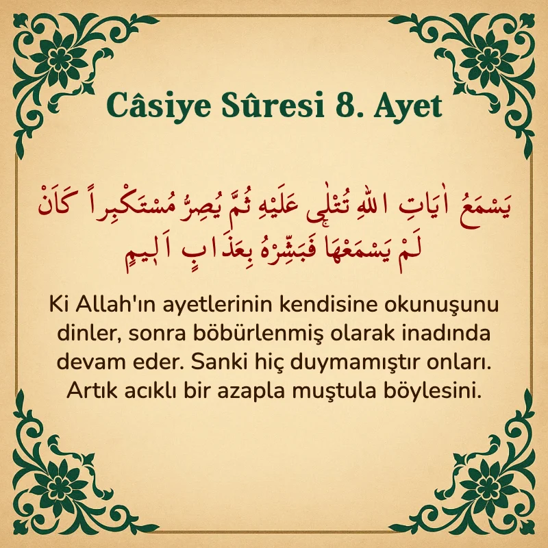 Casiye Suresi 8. Ayet Arapça ve Türkçe meali