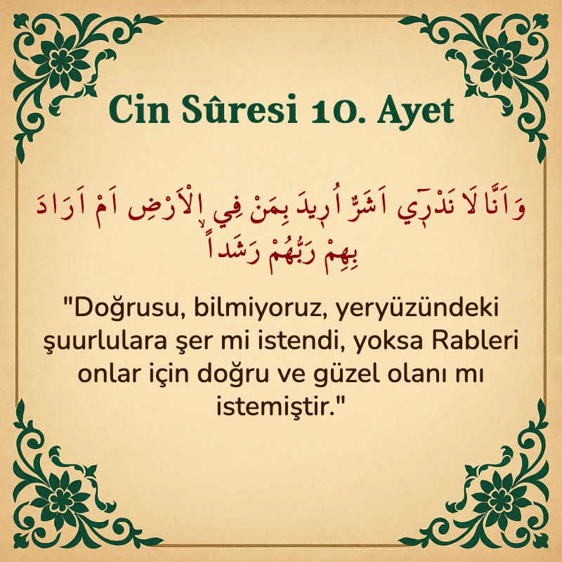 Cin Suresi 10. Ayet Arapça ve Türkçe meali