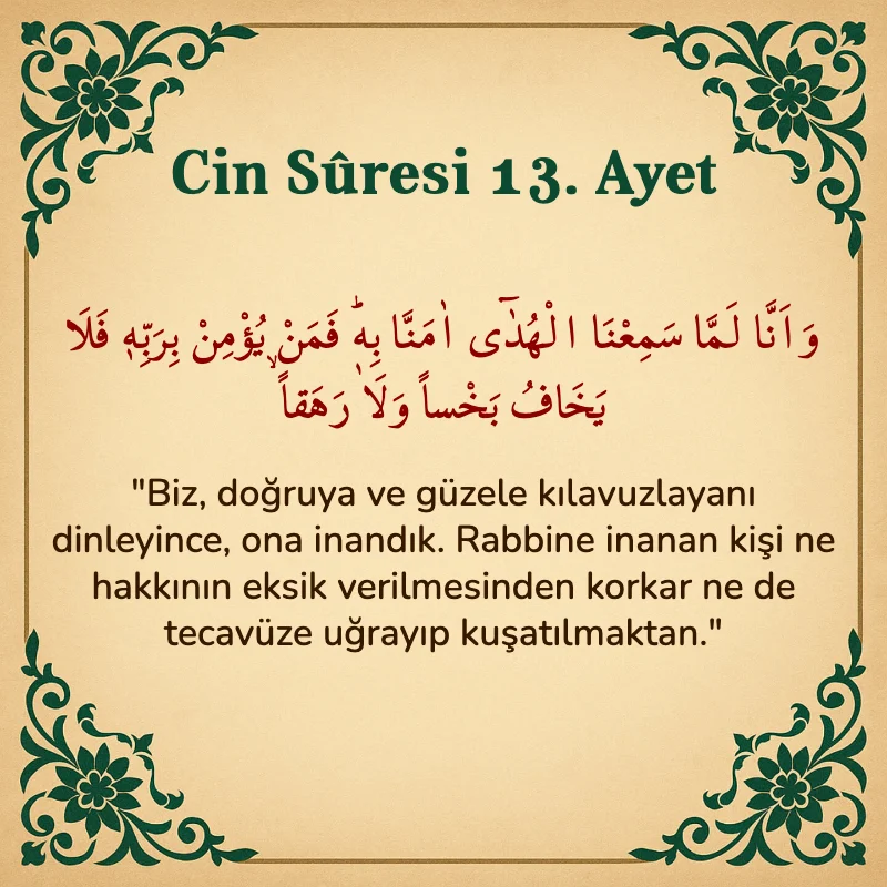 Cin Suresi 13. Ayet Arapça ve Türkçe meali