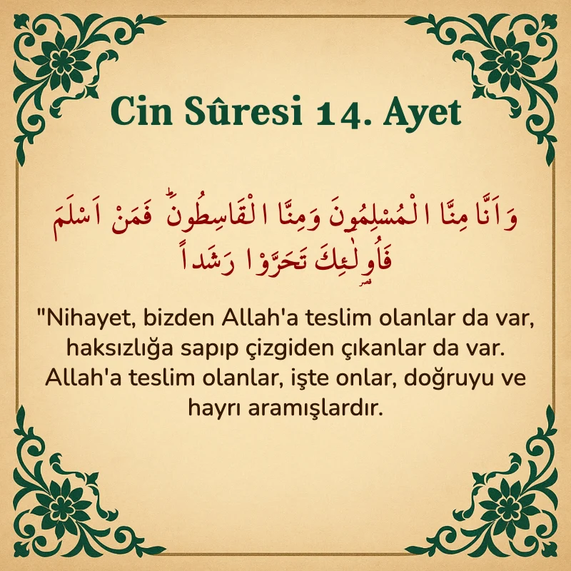 Cin Suresi 14. Ayet Arapça ve Türkçe meali