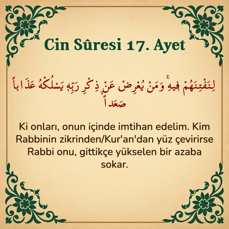 Cin Suresi 17. Ayet Arapça ve Türkçe meali