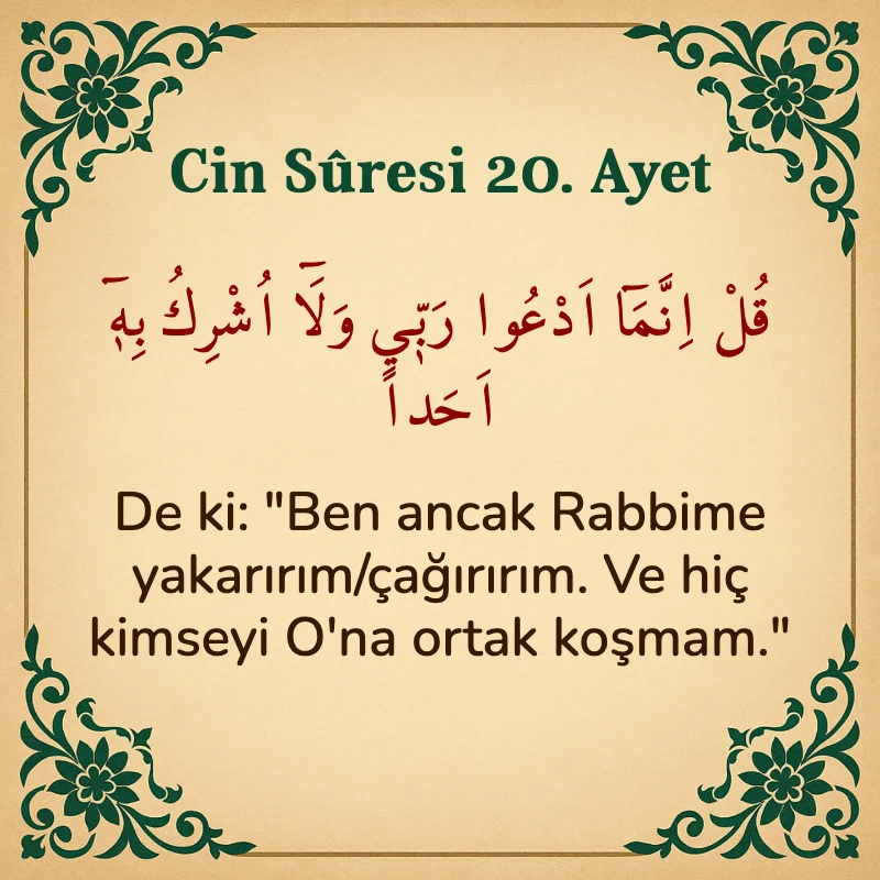 Cin Suresi 20. Ayet Arapça ve Türkçe meali