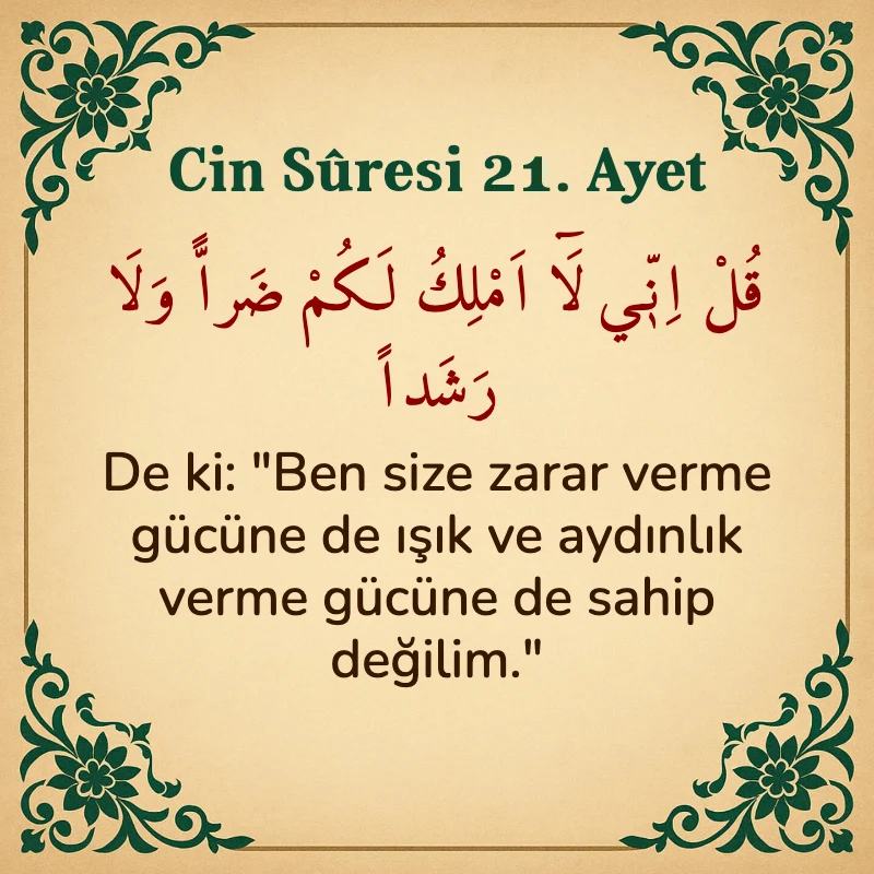 Cin Suresi 21. Ayet Arapça ve Türkçe meali