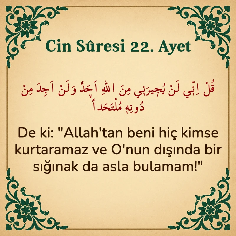Cin Suresi 22. Ayet Arapça ve Türkçe meali