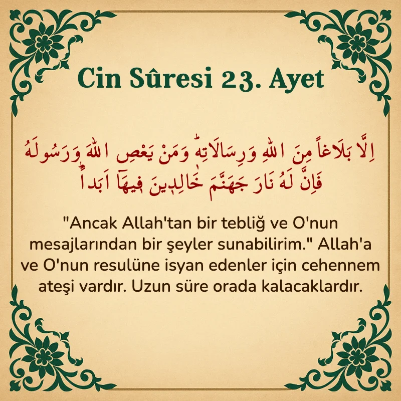 Cin Suresi 23. Ayet Arapça ve Türkçe meali