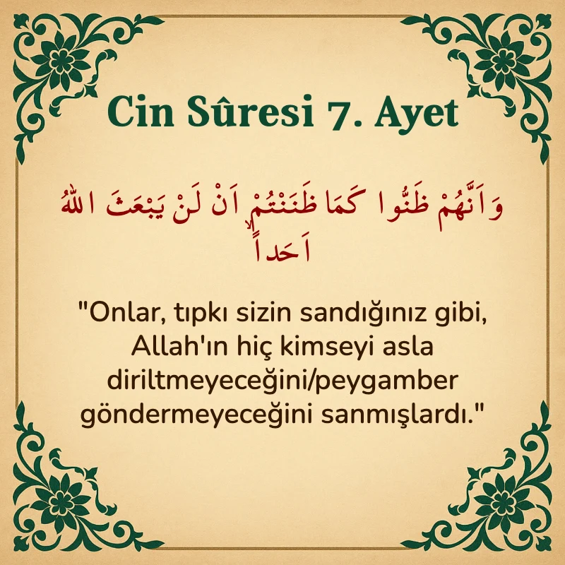 Cin Suresi 7. Ayet Arapça ve Türkçe meali