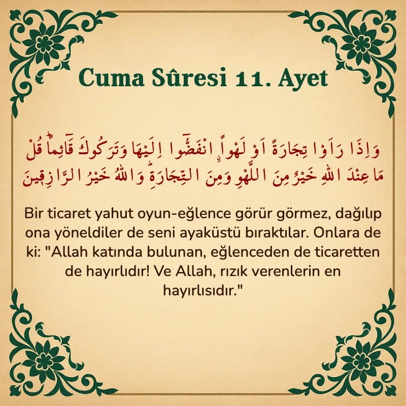 Cuma Suresi 11. Ayet Arapça ve Türkçe meali