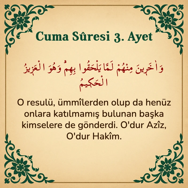 Cuma Suresi 3. Ayet Arapça ve Türkçe meali
