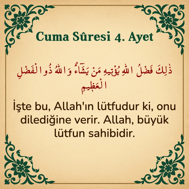 Cuma Suresi 4. Ayet Arapça ve Türkçe meali