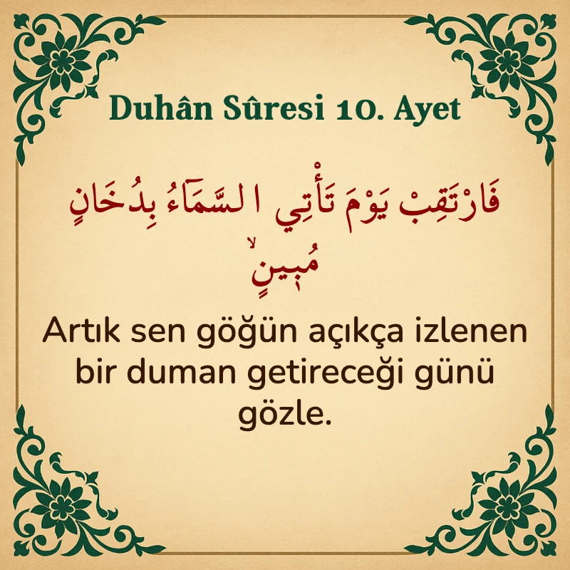 Duhan Suresi 10. Ayet Arapça ve Türkçe meali