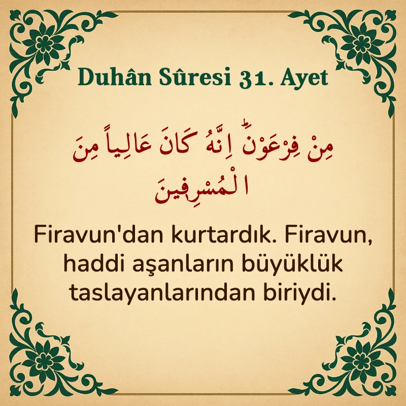 Duhan Suresi 31. Ayet Arapça ve Türkçe meali