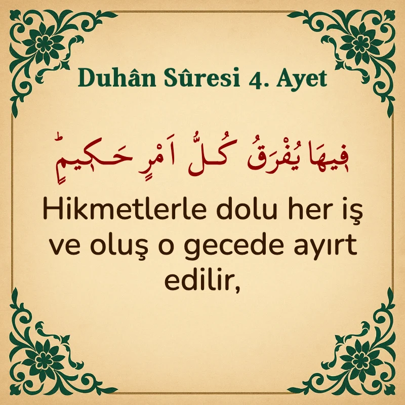 Duhan Suresi 4. Ayet Arapça ve Türkçe meali