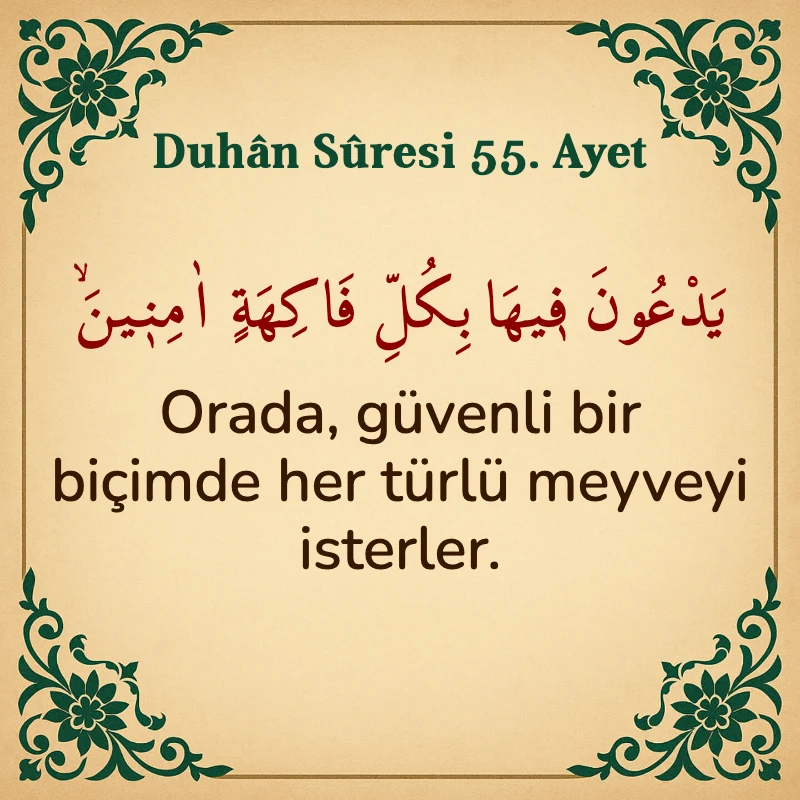 Duhan Suresi 55. Ayet Arapça ve Türkçe meali