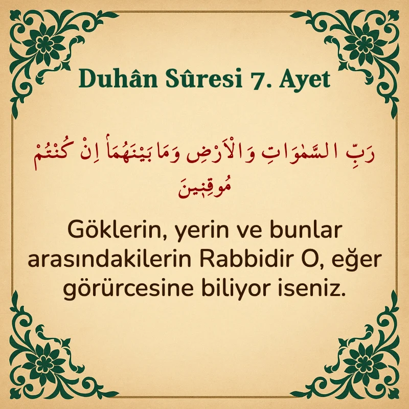 Duhan Suresi 7. Ayet Arapça ve Türkçe meali