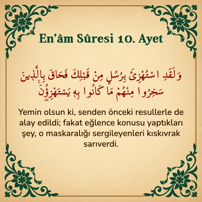 En'âm Sûresi 10. Ayet Arapça ve Türkçe meali