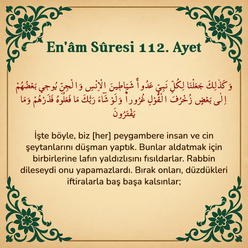 En'âm Sûresi 112. Ayet Arapça ve Türkçe meali