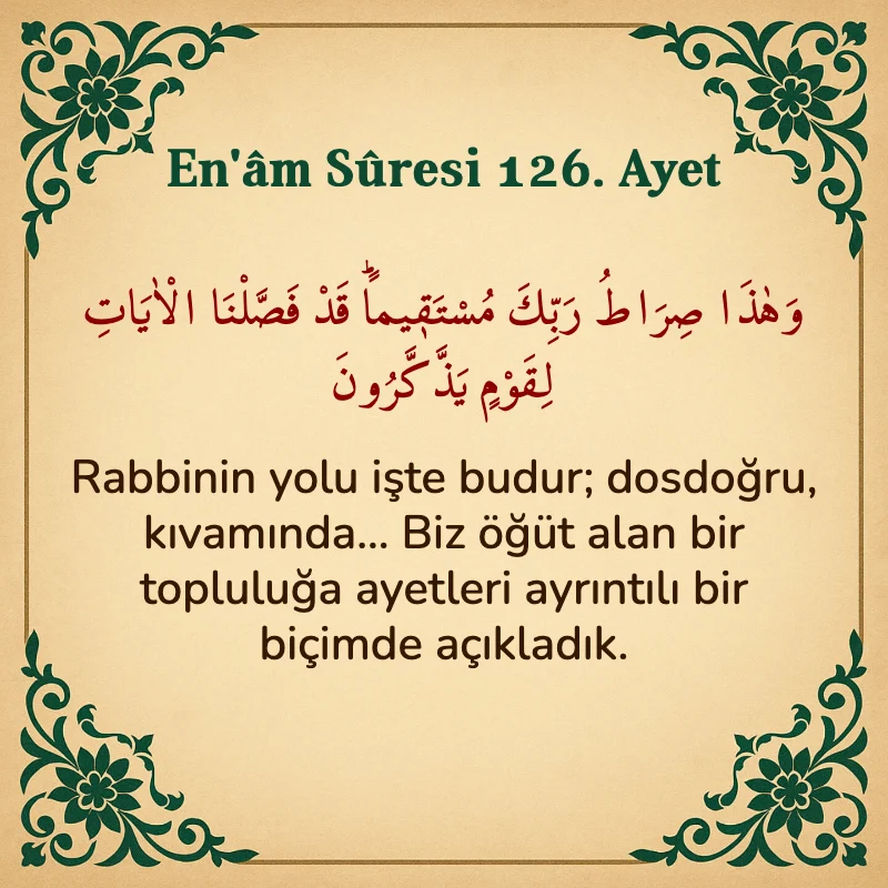 En'âm Sûresi 126. Ayet Arapça ve Türkçe meali