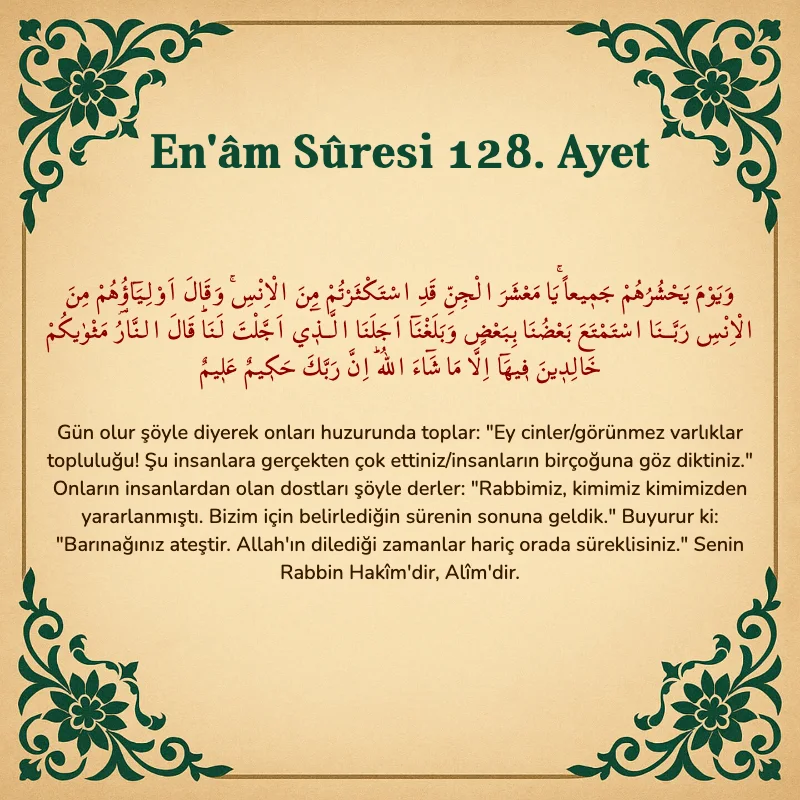 En'âm Sûresi 128. Ayet Arapça ve Türkçe meali