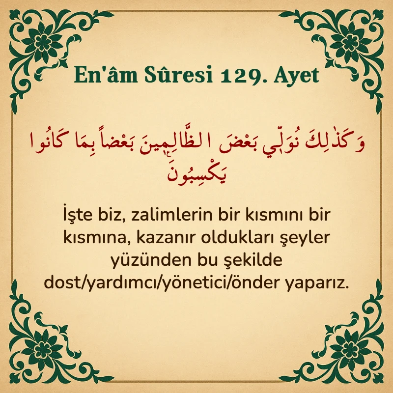 En'âm Sûresi 129. Ayet Arapça ve Türkçe meali