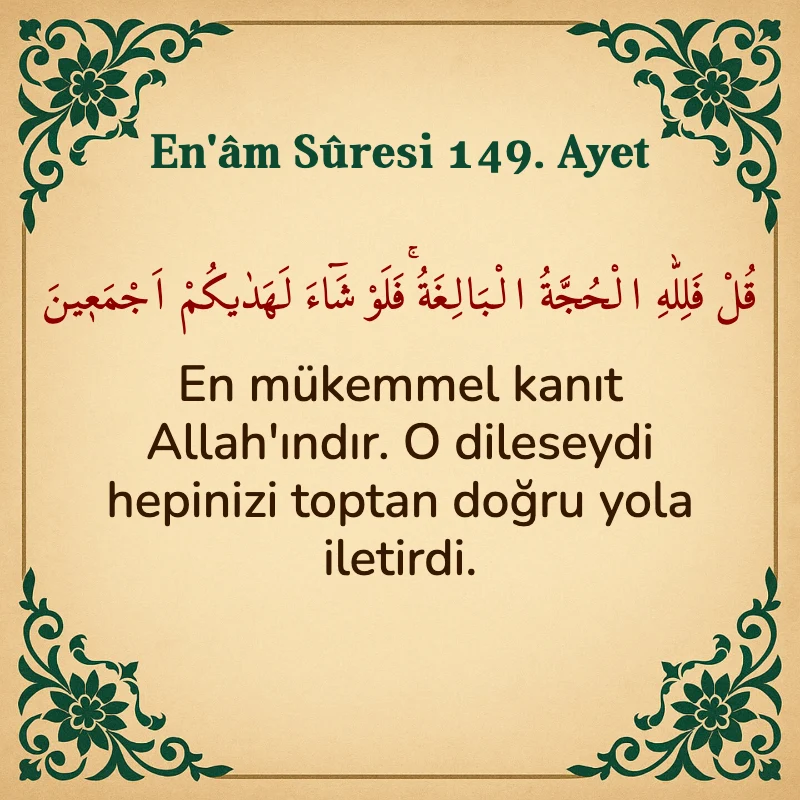 En'âm Sûresi 149. Ayet Arapça ve Türkçe meali