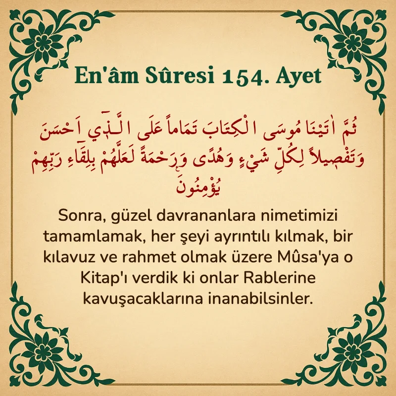 En'âm Sûresi 154. Ayet Arapça ve Türkçe meali