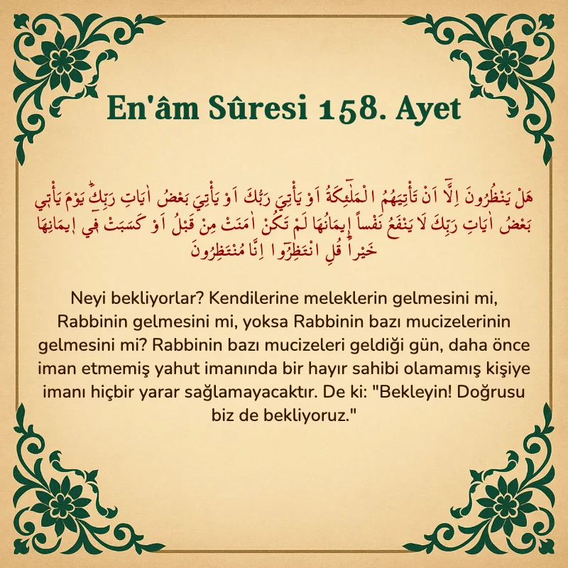 En'âm Sûresi 158. Ayet Arapça ve Türkçe meali