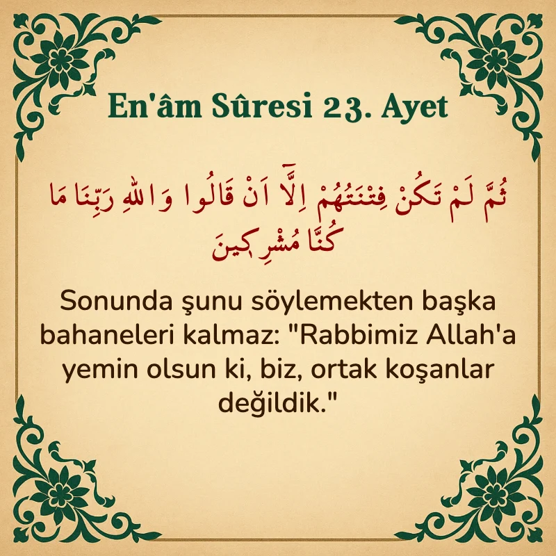 En'âm Sûresi 23. Ayet Arapça ve Türkçe meali