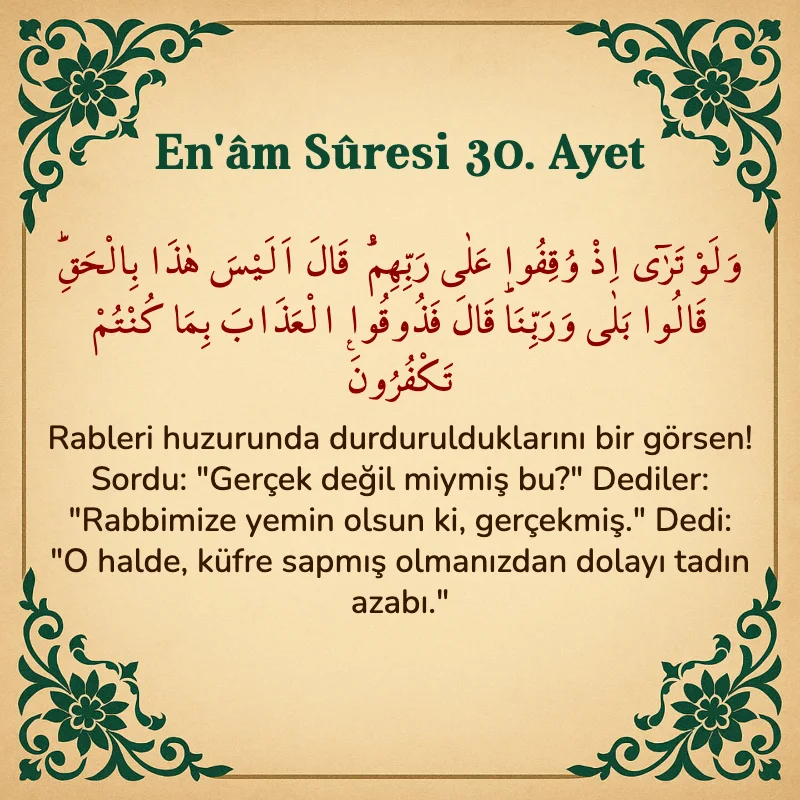 En'âm Sûresi 30. Ayet Arapça ve Türkçe meali