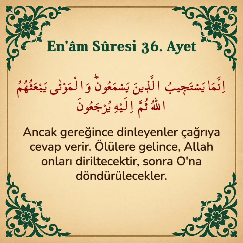 En'âm Sûresi 36. Ayet Arapça ve Türkçe meali