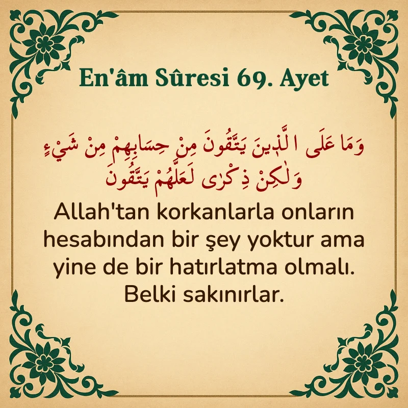 En'âm Sûresi 69. Ayet Arapça ve Türkçe meali