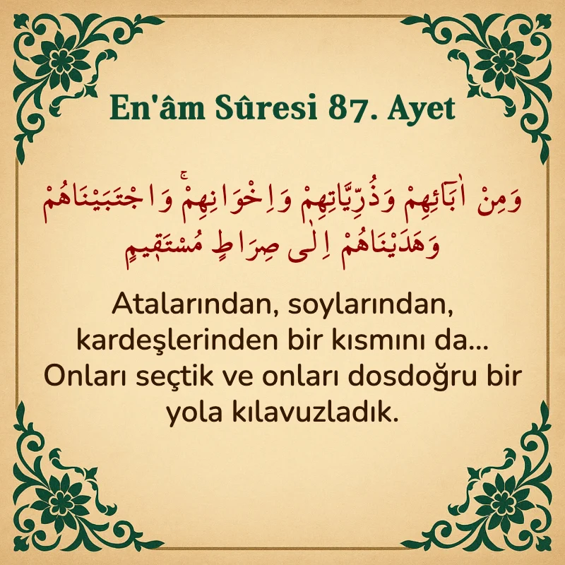 En'âm Sûresi 87. Ayet Arapça ve Türkçe meali