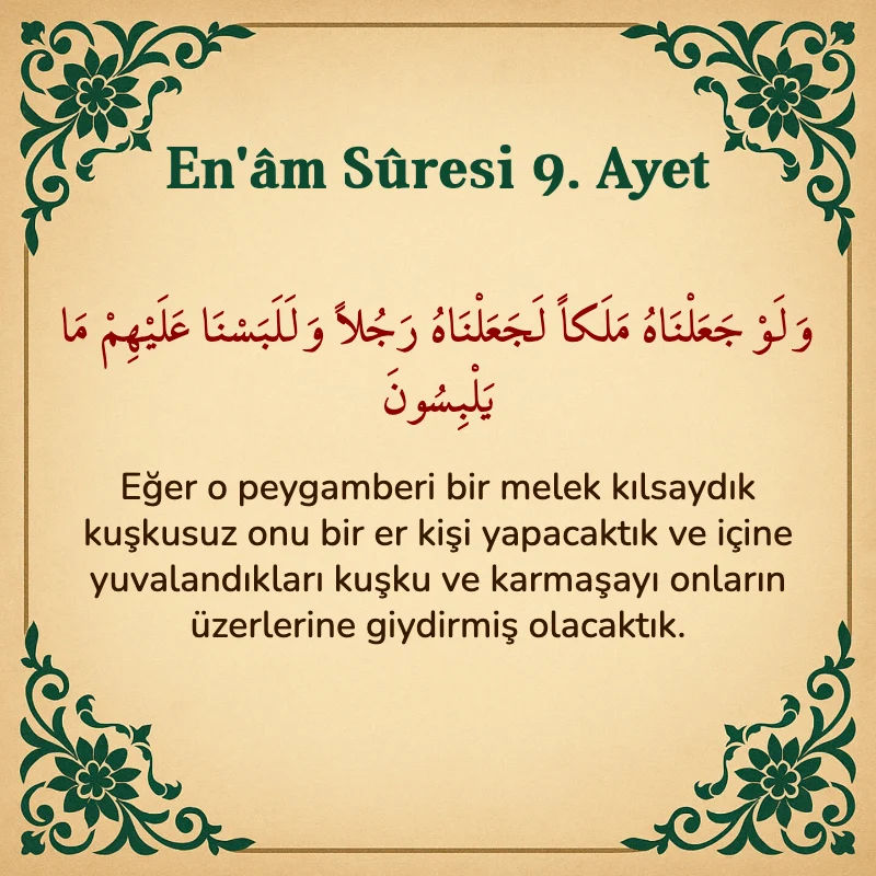 En'âm Sûresi 9. Ayet Arapça ve Türkçe meali